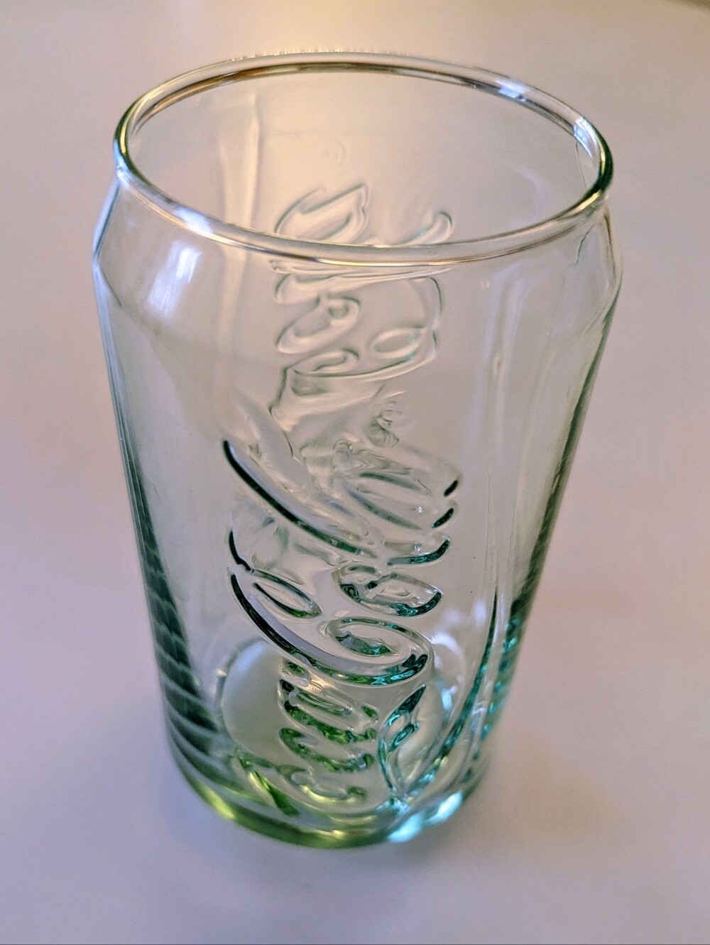 Vintage Collectible Coca-Cola Green Glass Can Shaped Tumbler. 4.75" Tall